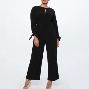ELOQUII Keyhole Tie Sleeve Flare Leg Black Jumpsuit